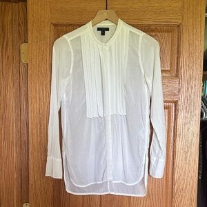 White Sheer Pinstripe Long Sleeve Blouse